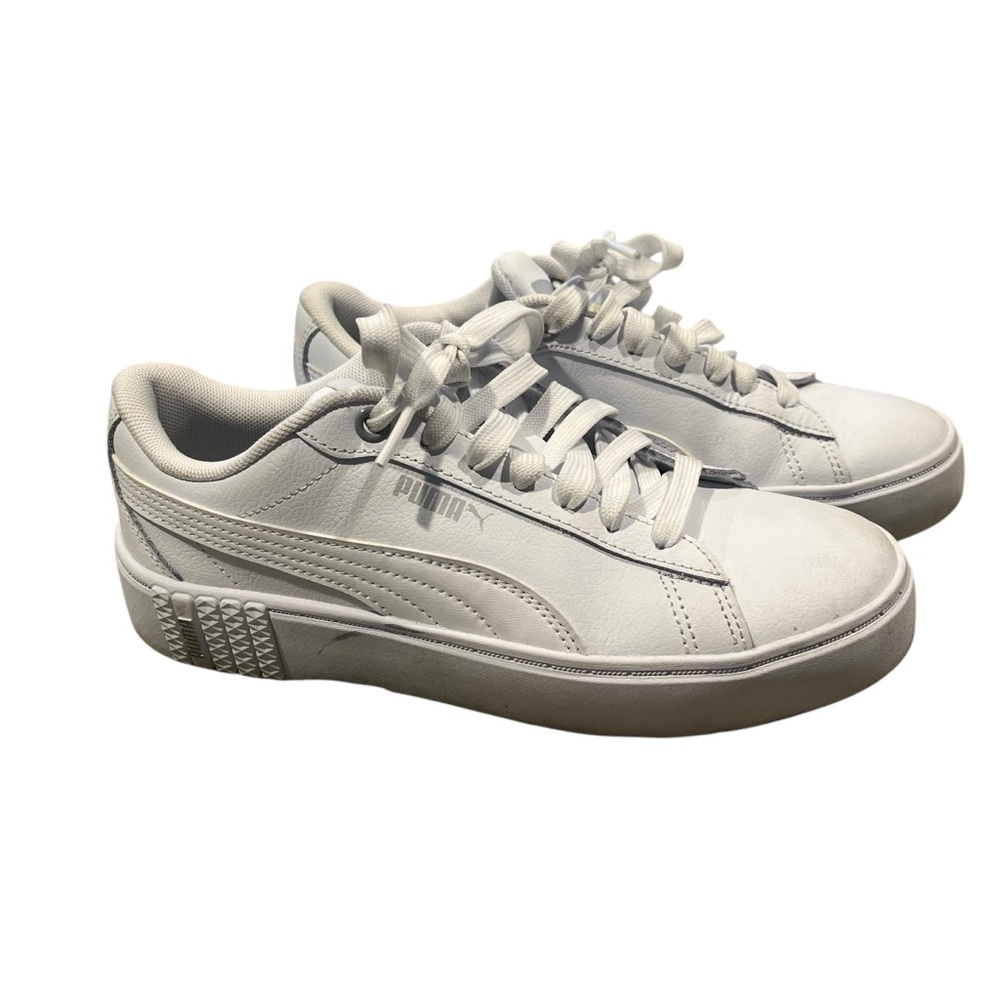 PUMA Womens 7 White Smash‎ SoftFoam Platform Sneaker Shoe Laces Kicks